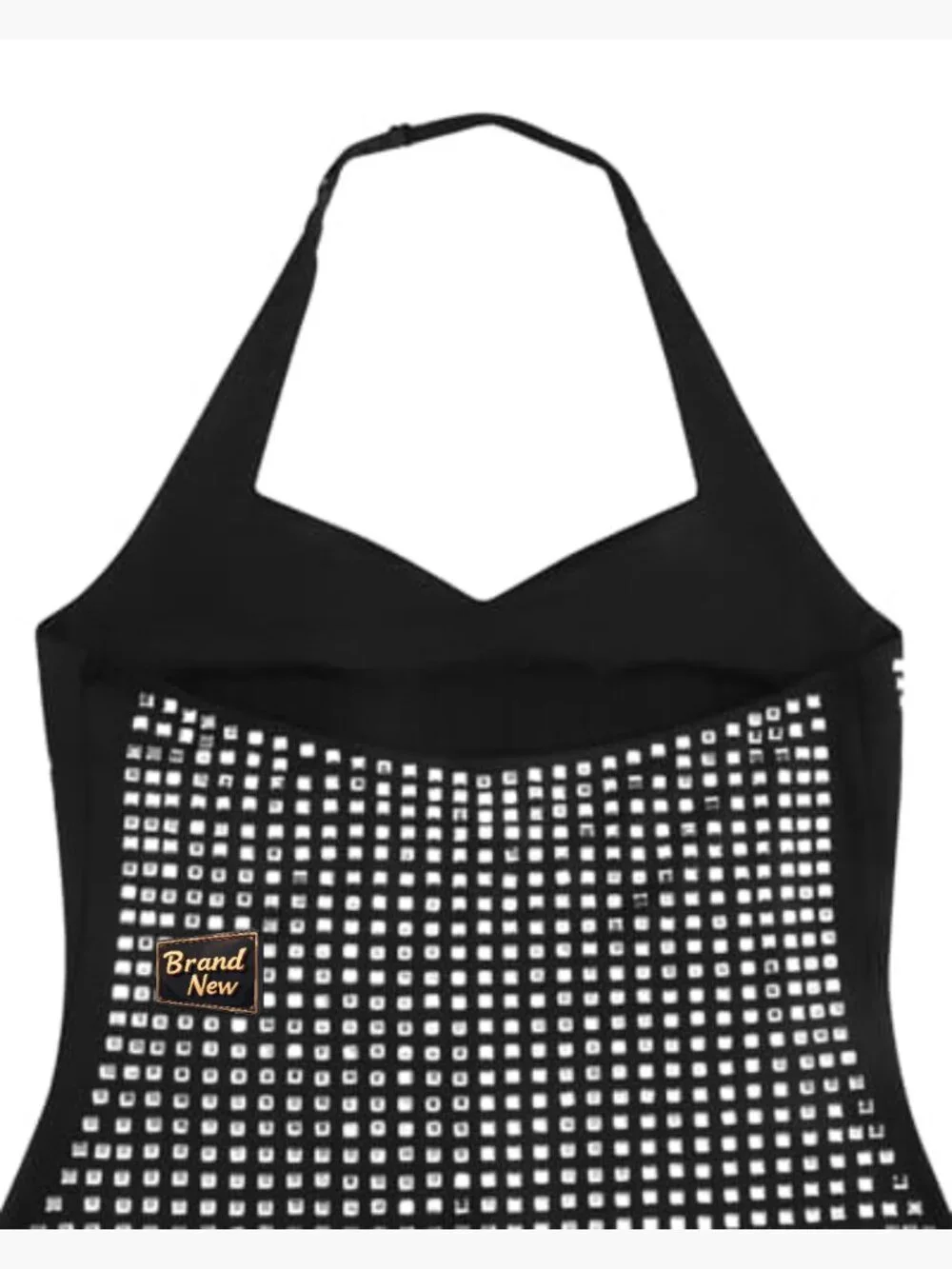 Halter Deep V Neck Ruched Backless Bodycon Mini Dress Sparkly Dots - Picture 6 of 6